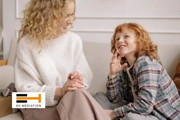 Happy mother and child after sorting child arrangements mediation Manchester